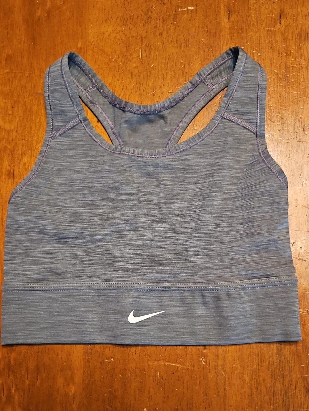 Nike Heathered Gray Racerback Sports Bra with White Swoosh